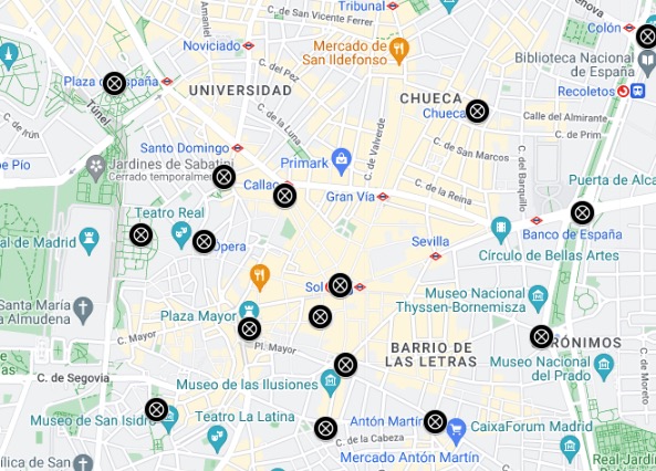 Map of Madrid Squares